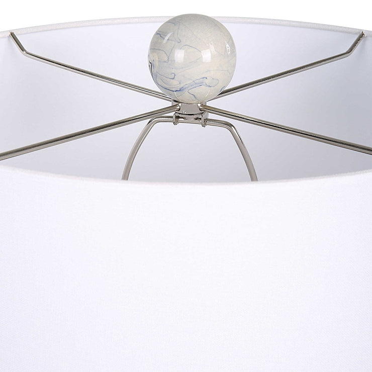 Uttermost Waves Blue and White Ceramic Accent Lamp With White Shade