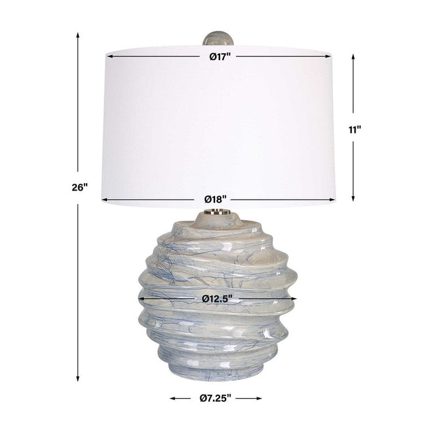 Uttermost Waves Blue and White Ceramic Accent Lamp With White Shade