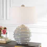 Uttermost Waves Blue and White Ceramic Accent Lamp With White Shade