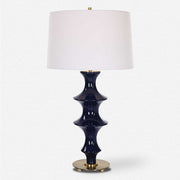 Uttermost Coil Cobalt Glazed Ceramic Table Lamp With White Linen Shade