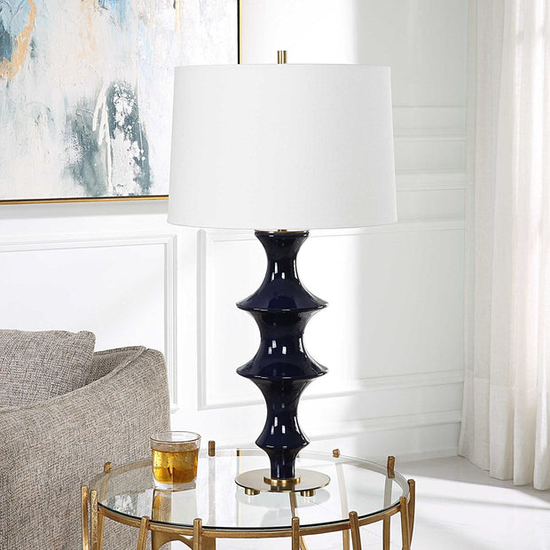 Uttermost Coil Cobalt Glazed Ceramic Table Lamp With White Linen Shade