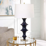 Uttermost Coil Cobalt Glazed Ceramic Table Lamp With White Linen Shade