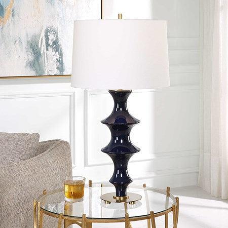 Uttermost Coil Cobalt Glazed Ceramic Table Lamp With White Linen Shade