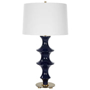 Uttermost Coil Cobalt Glazed Ceramic Table Lamp With White Linen Shade