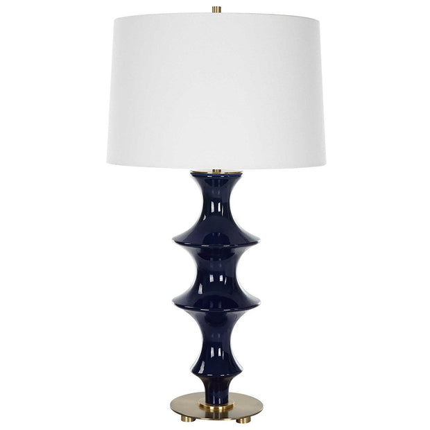 Uttermost Coil Cobalt Glazed Ceramic Table Lamp With White Linen Shade