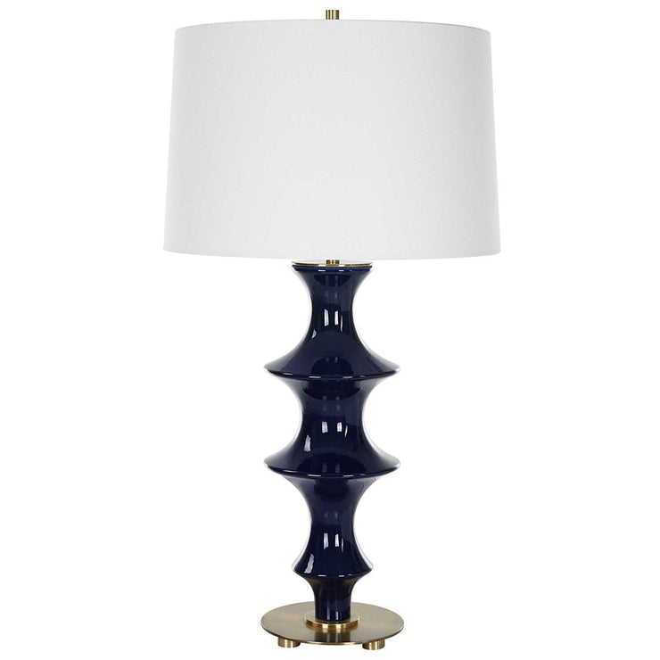 Uttermost Coil Cobalt Glazed Ceramic Table Lamp With White Linen Shade