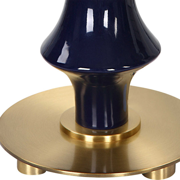 Uttermost Coil Cobalt Glazed Ceramic Table Lamp With White Linen Shade