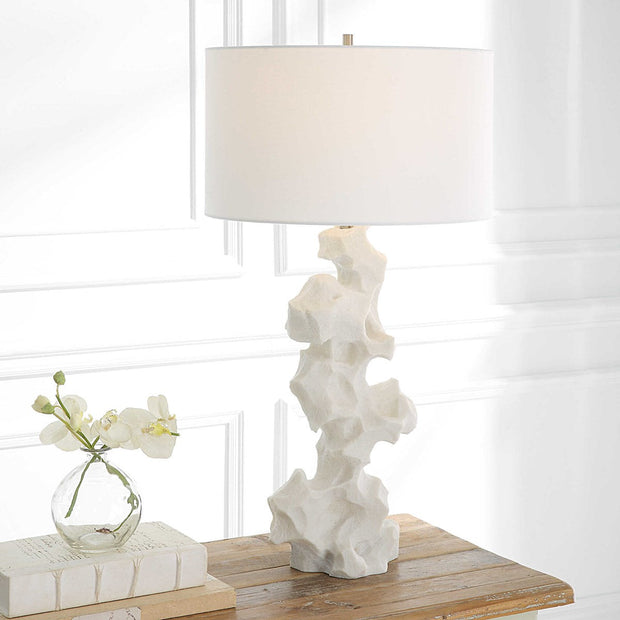 Uttermost Remnant White Stone Table Lamp With Linen Shade