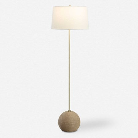 Uttermost Captiva Antiqued Brass Iron and Rattan Floor Lamp, Brass With White Linen Shade
