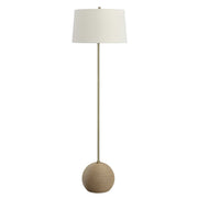 Uttermost Captiva Antiqued Brass Iron and Rattan Floor Lamp, Brass With White Linen Shade