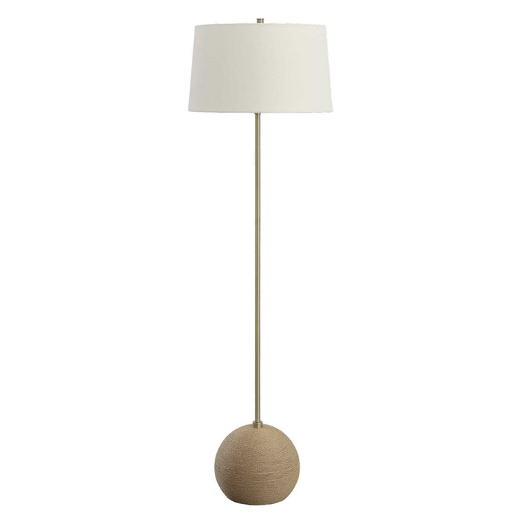 Uttermost Captiva Antiqued Brass Iron and Rattan Floor Lamp, Brass With White Linen Shade