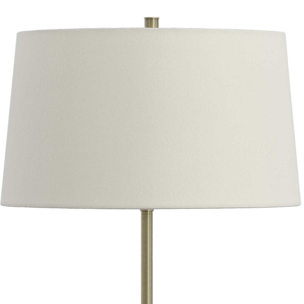 Uttermost Captiva Antiqued Brass Iron and Rattan Floor Lamp, Brass With White Linen Shade