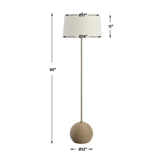 Uttermost Captiva Antiqued Brass Iron and Rattan Floor Lamp, Brass With White Linen Shade