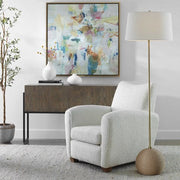 Uttermost Captiva Antiqued Brass Iron and Rattan Floor Lamp, Brass With White Linen Shade