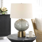 Uttermost Lunia Smoky Gray Glass Table Lamp With Oatmeal Linen Shade