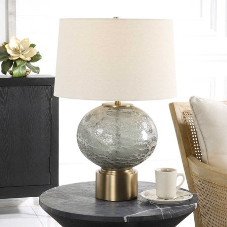 Uttermost Lunia Smoky Gray Glass Table Lamp With Oatmeal Linen Shade