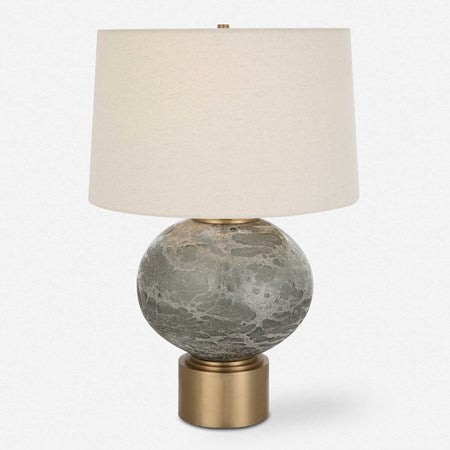 Uttermost Lunia Smoky Gray Glass Table Lamp With Oatmeal Linen Shade