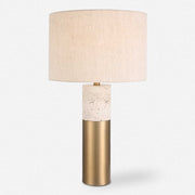 Uttermost Gravitas Ivory Stone and Brushed Brass Table Lamp With Beige Linen Shade