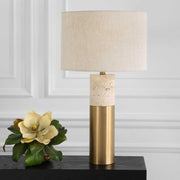 Uttermost Gravitas Ivory Stone and Brushed Brass Table Lamp With Beige Linen Shade