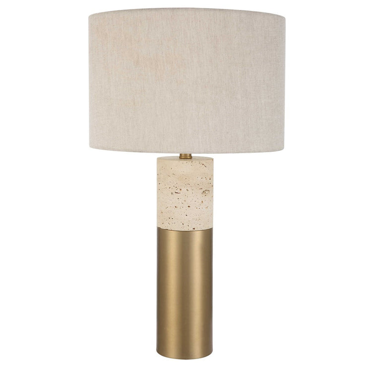 Uttermost Gravitas Ivory Stone and Brushed Brass Table Lamp With Beige Linen Shade