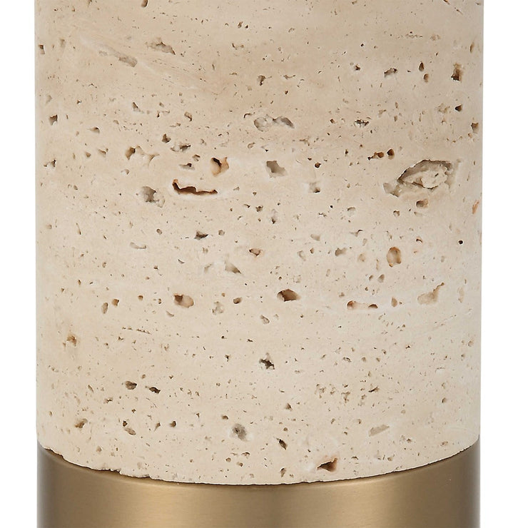 Uttermost Gravitas Ivory Stone and Brushed Brass Table Lamp With Beige Linen Shade