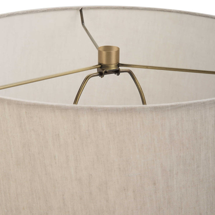 Uttermost Gravitas Ivory Stone and Brushed Brass Table Lamp With Beige Linen Shade