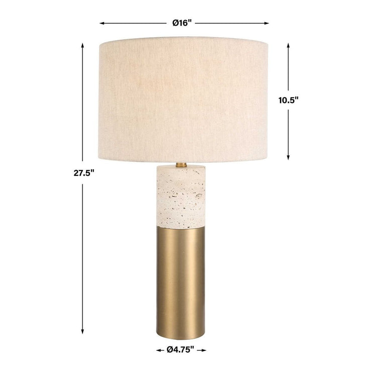 Uttermost Gravitas Ivory Stone and Brushed Brass Table Lamp With Beige Linen Shade