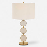 Uttermost Three Rings Alabaster Disk and Brushed Brass Table Lamp With White Linen Shade