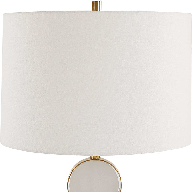 Uttermost Three Rings Alabaster Disk and Brushed Brass Table Lamp With White Linen Shade