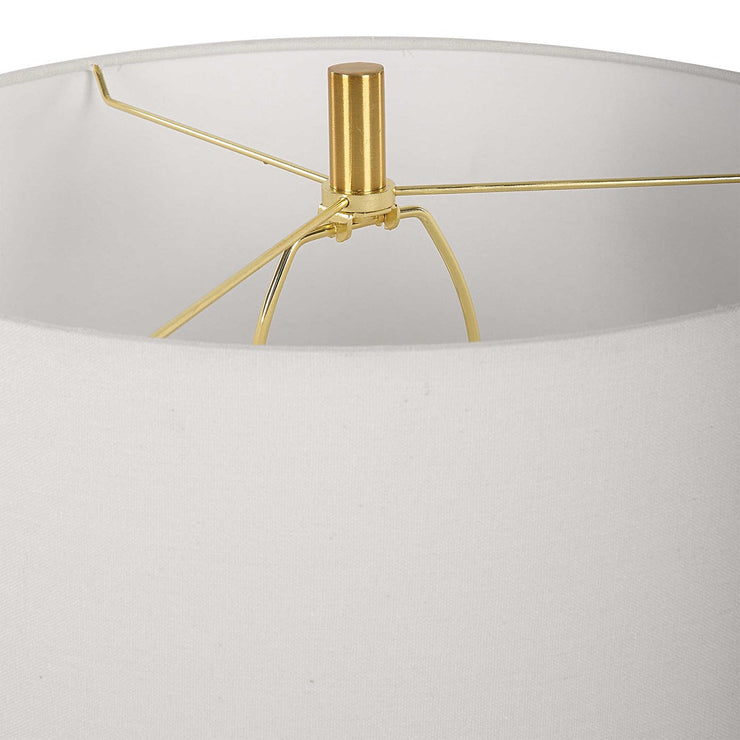 Uttermost Three Rings Alabaster Disk and Brushed Brass Table Lamp With White Linen Shade