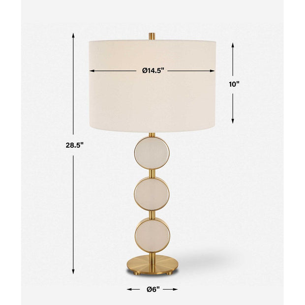 Uttermost Three Rings Alabaster Disk and Brushed Brass Table Lamp With White Linen Shade