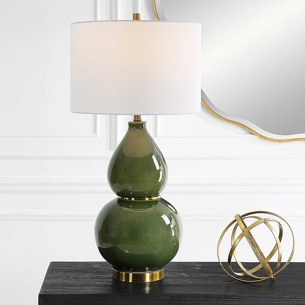 Uttermost Gourd Moss Green Ceramic Table Lamp With White Linen Shade
