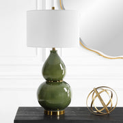 Uttermost Gourd Moss Green Ceramic Table Lamp With White Linen Shade