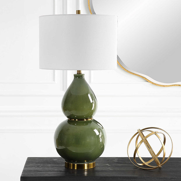 Uttermost Gourd Moss Green Ceramic Table Lamp With White Linen Shade