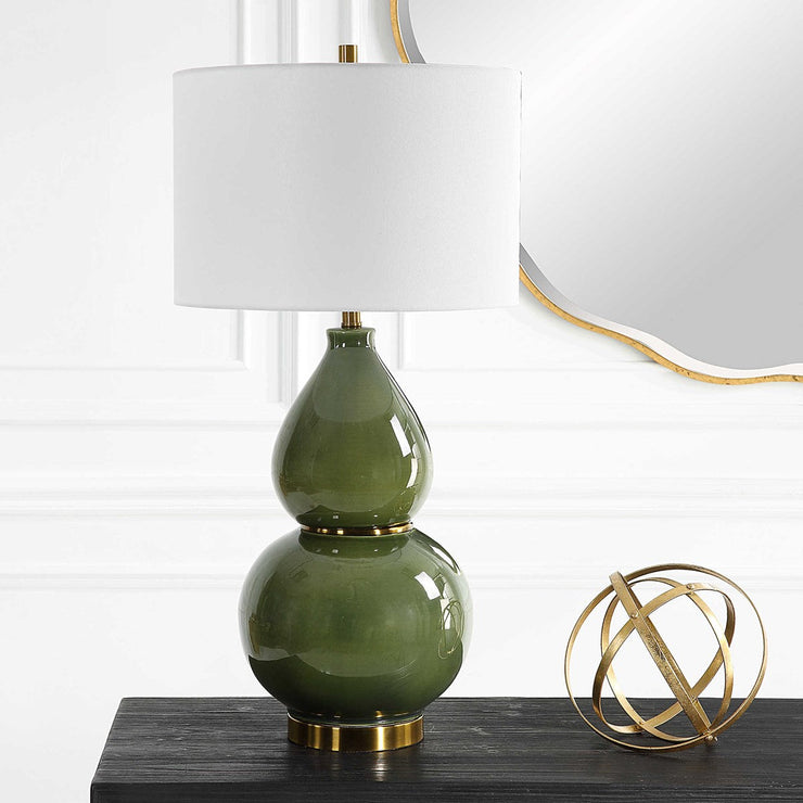 Uttermost Gourd Moss Green Ceramic Table Lamp With White Linen Shade