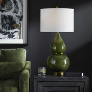 Uttermost Gourd Moss Green Ceramic Table Lamp With White Linen Shade