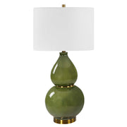 Uttermost Gourd Moss Green Ceramic Table Lamp With White Linen Shade