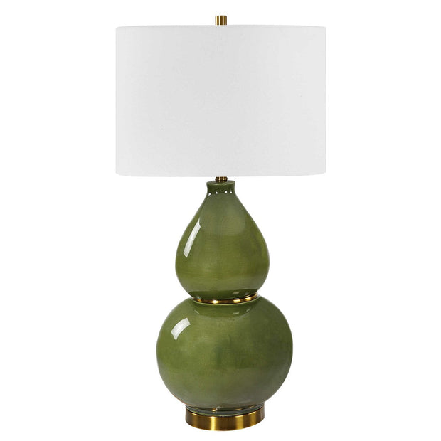 Uttermost Gourd Moss Green Ceramic Table Lamp With White Linen Shade