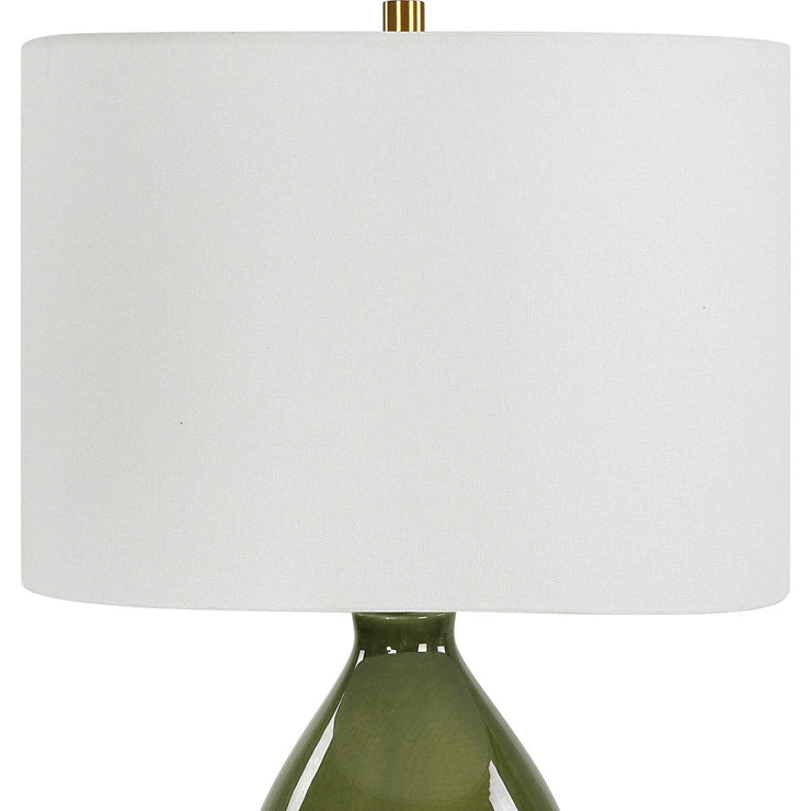 Uttermost Gourd Moss Green Ceramic Table Lamp With White Linen Shade