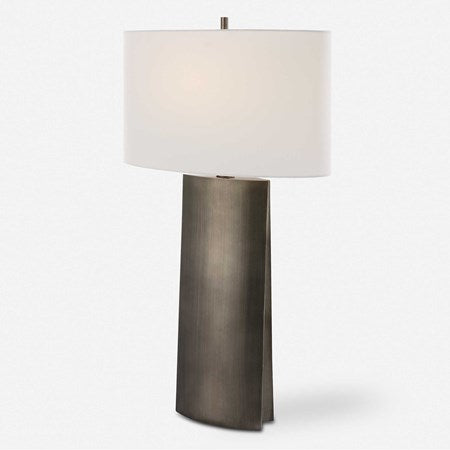 Uttermost V-Groove Dark Steel Gray Table Lamp With White Linen Shade