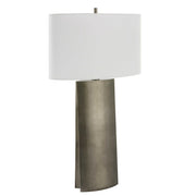 Uttermost V-Groove Dark Steel Gray Table Lamp With White Linen Shade