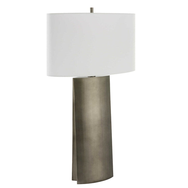 Uttermost V-Groove Dark Steel Gray Table Lamp With White Linen Shade