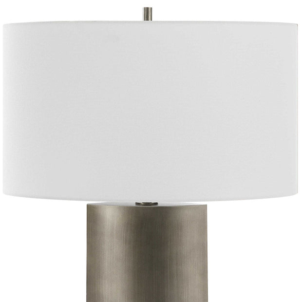 Uttermost V-Groove Dark Steel Gray Table Lamp With White Linen Shade