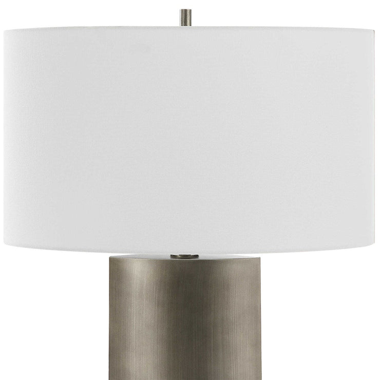 Uttermost V-Groove Dark Steel Gray Table Lamp With White Linen Shade