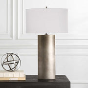 Uttermost V-Groove Dark Steel Gray Table Lamp With White Linen Shade