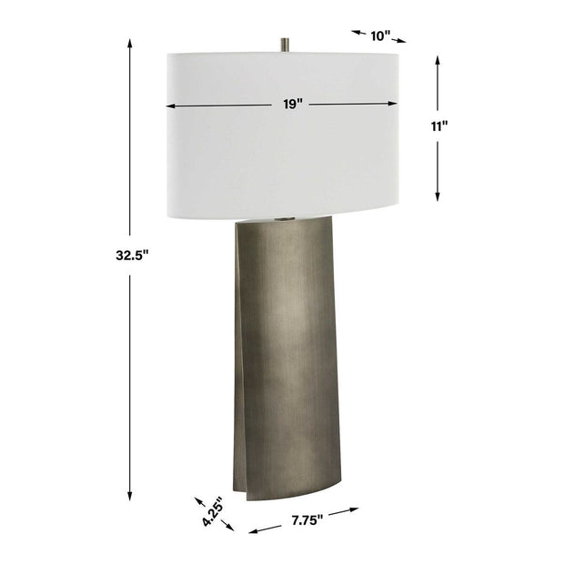 Uttermost V-Groove Dark Steel Gray Table Lamp With White Linen Shade