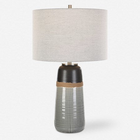 Uttermost Coen Gray and Aged Black Glazed Ceramic Table Lamp With Light Gray Linen Shade