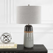 Uttermost Coen Gray and Aged Black Glazed Ceramic Table Lamp With Light Gray Linen Shade
