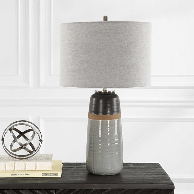 Uttermost Coen Gray and Aged Black Glazed Ceramic Table Lamp With Light Gray Linen Shade
