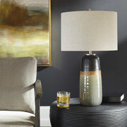 Uttermost Coen Gray and Aged Black Glazed Ceramic Table Lamp With Light Gray Linen Shade
